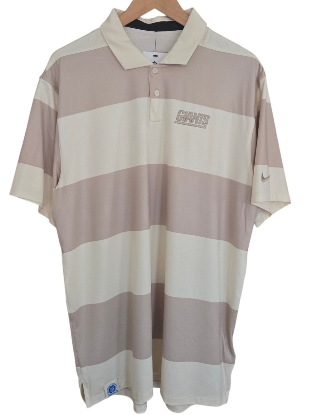 New York Giants Nike Polo Shirt Mens Size L Beige Cream Striped On Field Apparel